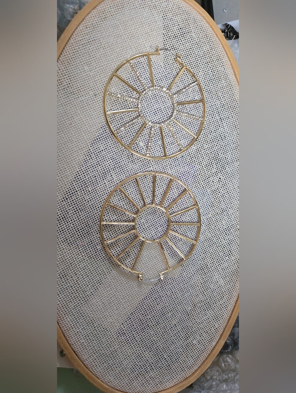 Fashion Jewelry Gold Hoop Sunburst Earrings with Crystal Accents - Picture 11 of 16